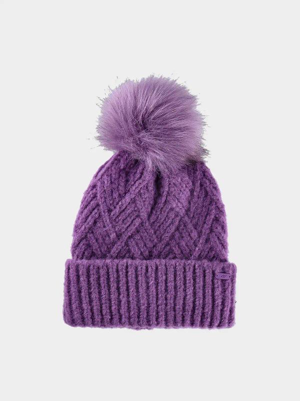 4F JUNIOR Czapka dziecięca z pomponem F419 fioletowa (one size)