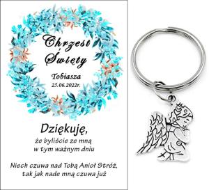 Podziękowanie dla gości brelok ANIOŁEK CHRZEST PERSONALIZACJA PAMIĄTKA