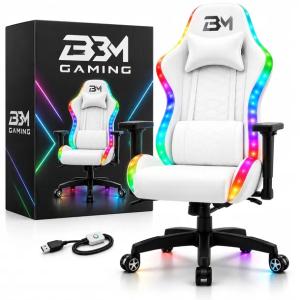 Fotel Obrotowy Gamingowy B3M Gaming White Tkanina Ekoskóra LED RGB Biały