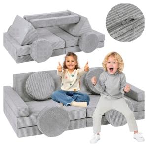 SOFA MODUŁOWA DLA DZIECI PIANKOWA KLOCKI SZARY SZTRUKS POLSKA FIRMA PREMIUM