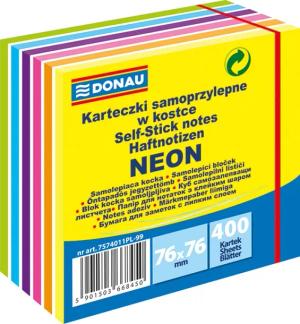 Karteczki samoprzylepne DONAU kolorowa kostka 76x76mm neon mix 400 szt.