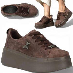 FILIPPO 38 Buty Damskie SKÓRA NATURALNA Gruba Podeszwa Zamszowe Sznurowane