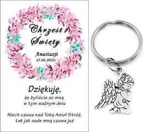 Podziękowanie dla gości brelok ANIOŁEK CHRZEST PERSONALIZACJA PAMIĄTKA