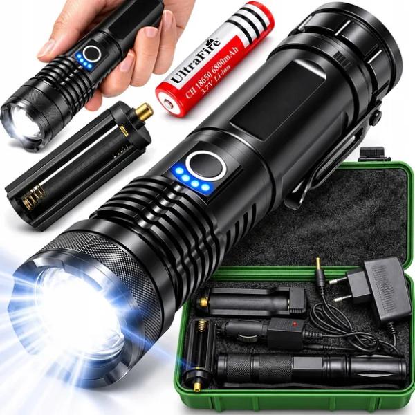MOCNA LATARKA TAKTYCZNA LED AKUMULATOROWA ZOOM SURVIVALOWA NA PREZENT USB-C