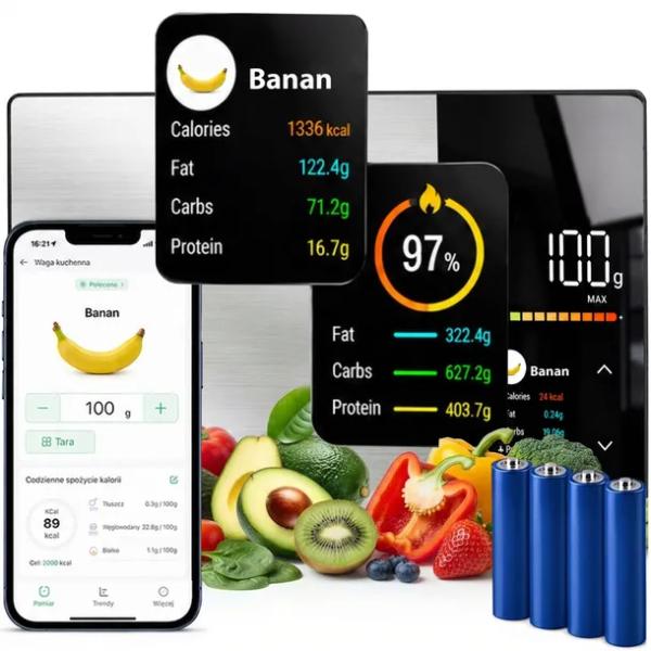WAGA KUCHENNA SMART ANALITYCZNA ELEKTRONICZNA DIETETYCZNA APLIKACJA 1G/5 KG