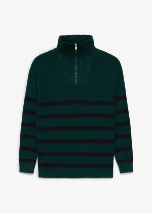 Sweter z cienkiej dzianiny z kołnierzem zapinanym na zamek, z czystej bawełny