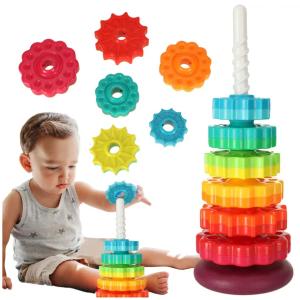 WIEŻA TĘCZOWA SENSORYCZNA EDUKACYJNA PIRAMIDA DO UKŁADANIA SPIRALA SORTER
