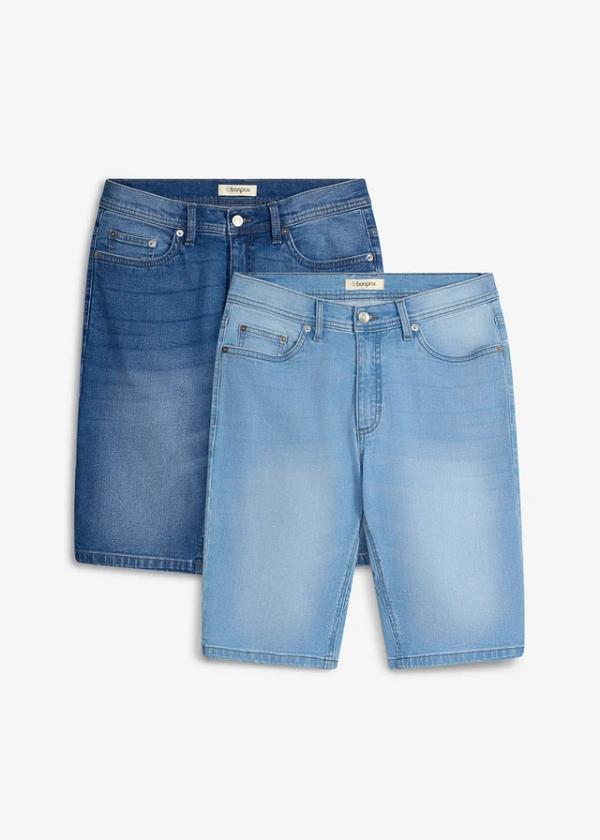 Bermudy jeansowe ze stretchem, ze wzmocnioną częścią w kroku, regular fit, 2 szt.