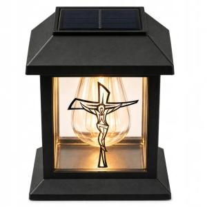 ZNICZ solarny DUŻY LED GRÓB LAMPION KRZYŻ CMENTARZ świeczka mocne światło