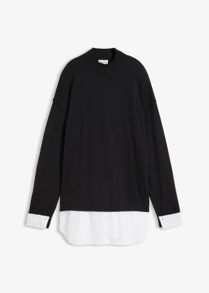 Sweter oversize z doszywaną  koszulą