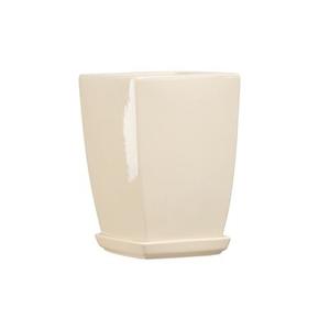 Doniczka ceramiczna z podstawką kadrat pękaty 26 x 18 cm krem połysk symbol 37