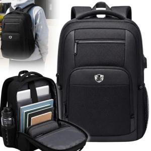 PLECAK MĘSKI NA LAPTOPA MIEJSKI WODOODPORNY POJEMNY DO PRACY USB CZARNY