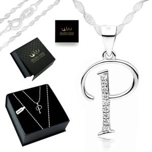 SREBRNY ŁAŃCUSZEK DAMSKI WISIOREK LITERKA P 925 ELEGANCKI LŚNIĄCY + GRATISY