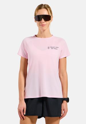 Koszulka z krótkim rękawem damska ODLO T-shirt crew neck s/s ESSENTIAL PRINT różowa (L)