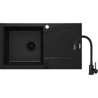 Set zlewozmywak granitowy ZQJ N113 nero+bateria z elastyczną wylewką N72M nero+osprzęt nero