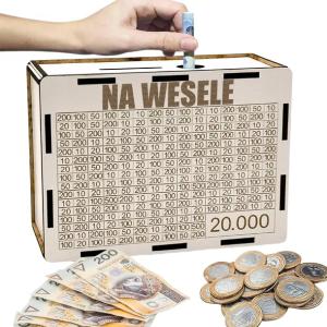 SKARBONKA WYKREŚLANA PREZENT CEL 20000 PERSONALIZACJA BIAŁA NA WESELE