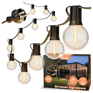 Girlanda Ogrodowa Świetlna 20M 20X Żarówka LED E12 Lampki Ogrodowe Wiszące