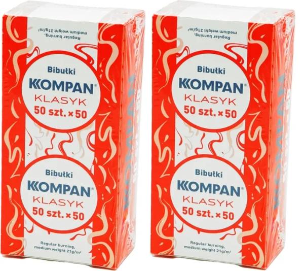 2 x Bibułki Bletki do papierosów KOMPAN KLASYK 50x50szt