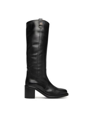 Tommy Hilfiger Kozaki Riding Lthr Long Boot Block Heel FW0FW08777 Czarny