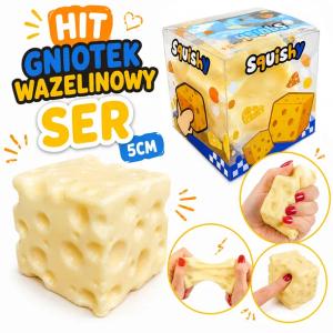 GNIOTEK WAZELINOWY KOSTKA SERA SENSORYCZNY SQUISHY SER 5 CM