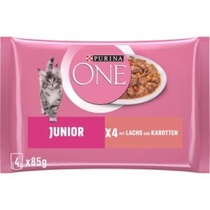 Purina ONE Junior mokra karma dla kociąt delikatne kawałki w sosie z łososiem 48x85 g
