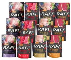 DOLINA NOTECI RAFI Karma mokra dla psa saszetka MIX 4 Smaków 24 x 500g