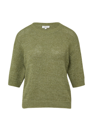 Sweter z dzianiny w prążki z rękawami trzy czwarte