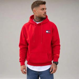 Tommy Jeans bluza męska czerwona z kapturem i haftowanym logo rozmiar M | Idealna na chłodne dni!