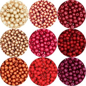 Koraliki Szklane Perły Perełki 6mm Pomarańczowo Czerwone 9x30 Zestaw 270szt