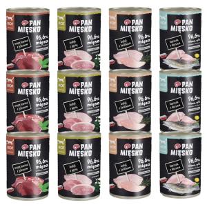 KARMA DLA KOTA PAN MIĘSKO MIX 4 SMAKÓW 12 x 400g HIPOALERGICZNA PREMIUM