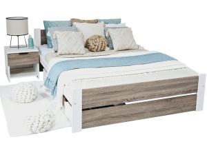 Łóżko podwójne drewniane LEA 140x200 białe Dąb Truflowy + stelaż gratis