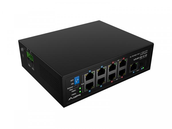 Lanberg Przełącznik Light ILFE-8P-1GE-1S-120 Light Industrial POE 4XBT 4XAT SFP+ ETH DIN FAST Ethernet