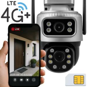 KAMERA ZEWNĘTRZNA OBROTOWA NA KARTĘ SIM GSM LTE 4G PODWÓJNA DO MONITORINGU