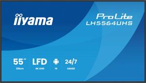 IIYAMA Monitor 55 cali LH5564UHS-B1AG, 24/7,VA,ANDROID14,4K,500cd,5000:1, 2xHDMI ,USB-C,RJ45, RS-232c, IR, 2x10W, 2xUSB, UCHWYT ŚCIENNY,iiSignage2,