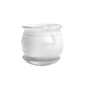 Doniczka ceramiczna z podstawką kamień 21 x 25 cm biały połysk symbol 814
