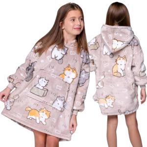 KOC BLUZA Oversize Ciepła Gruba KOCOBLUZA 2w1 KOTKI Futrzak Dziecięca