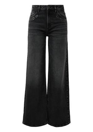 Dżinsy Catie / slim fit / wysoki stan / szeroka nogawka / oczka