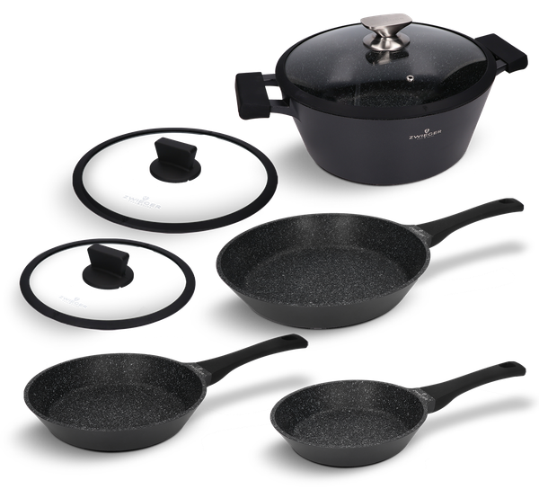 Zestaw garnka patelni i pokrywek 7 el. Black Stone Zwieger