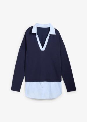 Sweter z cienkiej dzianiny z koszulową wstawką