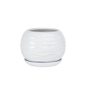 Doniczka ceramiczna z podstawką kula duna 16 x 14 cm biały połysk symbol 2024