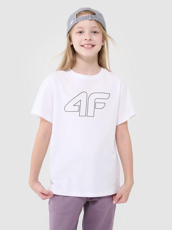 4F t-shirt dziecięcy koszulka dla dziewczynki oversize 4FJWMM00TTSHF2333 biały (158)