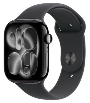 Apple Watch Series 11 GPS koperta 42 mm z aluminium w kolorze onyksu, pasek sportowy w kolorze czarnym - rozmiar M/L