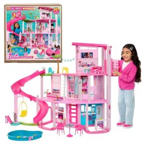 BARBIE DOMEK DLA LALEK DREAMHOUSE ZE ZJEŻDŻALNIĄ I WINDĄ DUŻY 114 CM RÓŻOWY