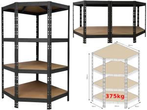 Regał metalowy narożny 375kg 180x80x45x50 4 półki warsztatowy duży 1500kg