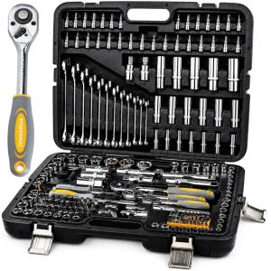 ZESTAW KLUCZY NASADOWYCH 216 ELEMENTÓW GRZECHOTKI 1/2"3/8"1/4" CrV WALIZKA
