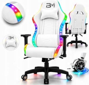 Fotel gamingowy B3M Gaming White Tkanina Ekoskóra LED RGB biały