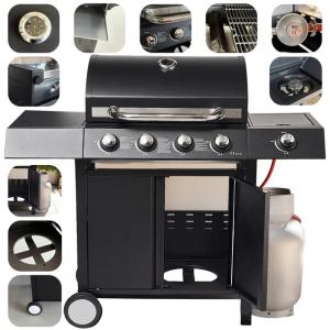 Grill Gazowy Ogrodowy Palniki 4+1 Żeliwny Ruszt 11,7 kW Stal Iskrownik