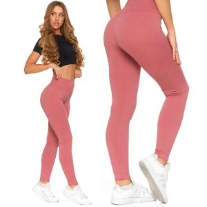 Legginsy Prążkowane Damskie z Wysokim Stanem Modne Getry Różowe MORAJ L/XL