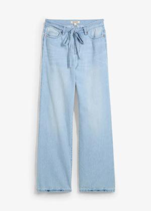 Jeansy wide leg, mid waist, z paskiem