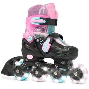 Rolki Regulowane RAVEN Loret Glitter Black/Mint/Pink 34-37 Kółka LED